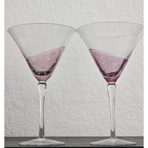 Pink Crackle Swirl Martini Cocktail Glasses Set Of 2